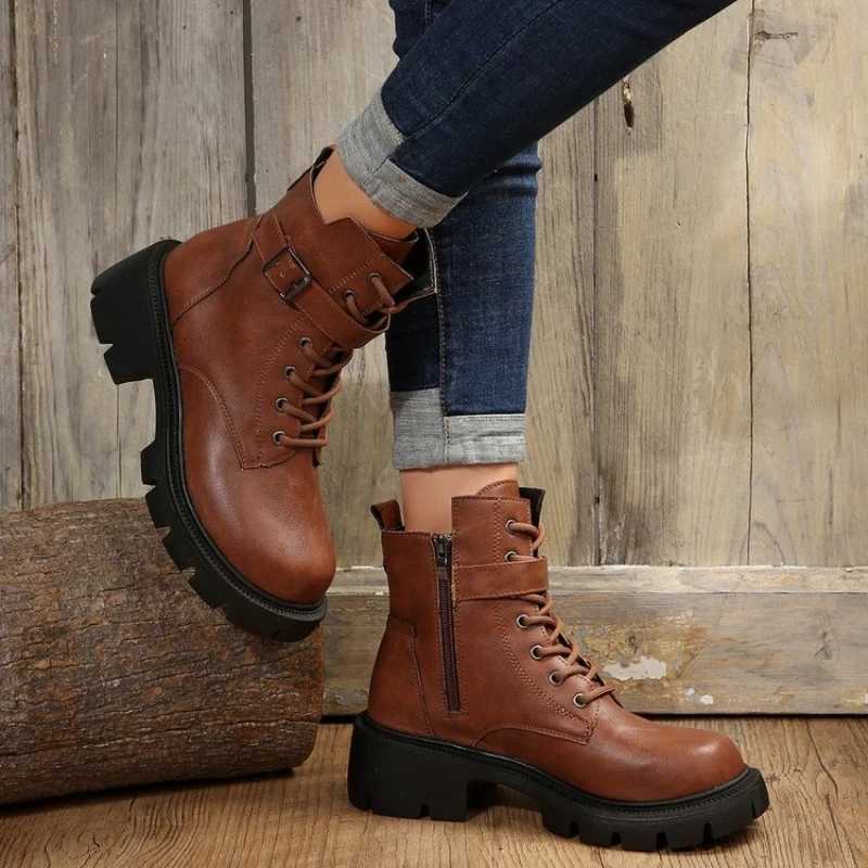Platform Women Boots Fashion High Quality Women Ankle Boots Retro Round Toe Motorcycle Boots Punk Style Women Shoes Botas MujerT251223