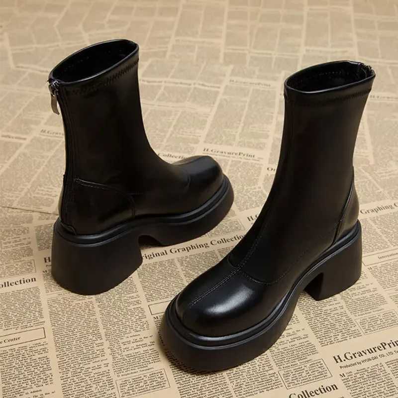 2024 Spring and Autumn New Tall Thick Bottom Boots Single Boots High Heels Short Womens Small AnkleT251223