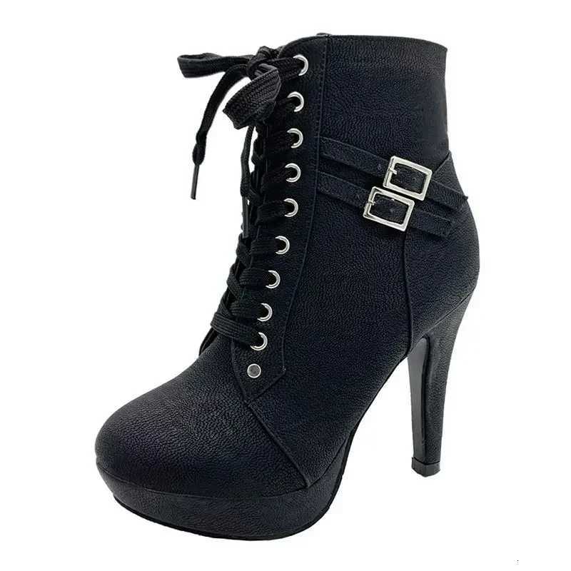 Women Shoes High Heel Platform Boots for Women Fashion Lace Up Heeled Womens Ankle Boots Dress Party Ladies Short Botas 2024T251223