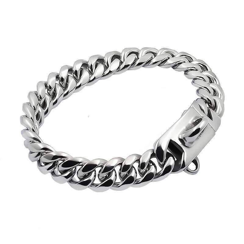 Metal Dog Collar Stainless Steel Choker Gold Cuban Link Chain 14mm Wide Lead for Small Medium Large Dogs Pet Accessories 25N1223