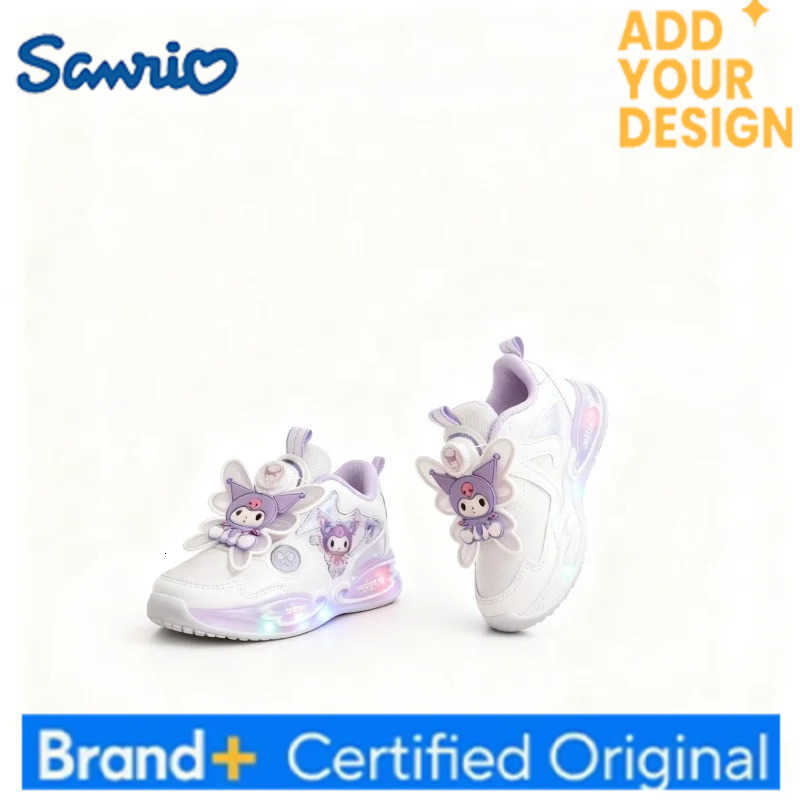Sanrio KidsCasual Shoes Sneakers Led Light Cartoon Kuromi PU Leather For Girls Anti-slip Breathable Pink Pruple Shoes Size 26-33 H251223
