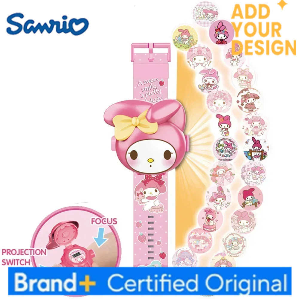 Sanrio Kawaii 3D Projection Digital Watch Kawaii Hello Kitty Kuromi Cinnamoroll Anime Action Figure Toy Watch Flip Popular Kids Toys H251223