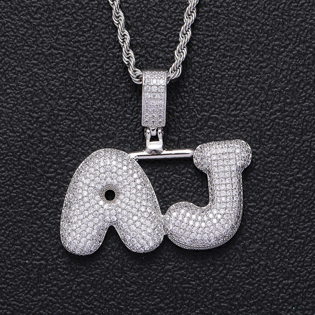 DIY Custom A-Z Name Bubble Letters 0-9 Numbers Pendant Necklace for Men Women TopBling White Zircons Jewelry