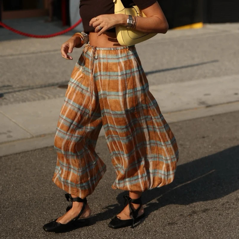 Women Baggy Balloon Pants Bubble Pleated Oversized Bloomers Wide Leg Lantern Harem Bloomer 251223