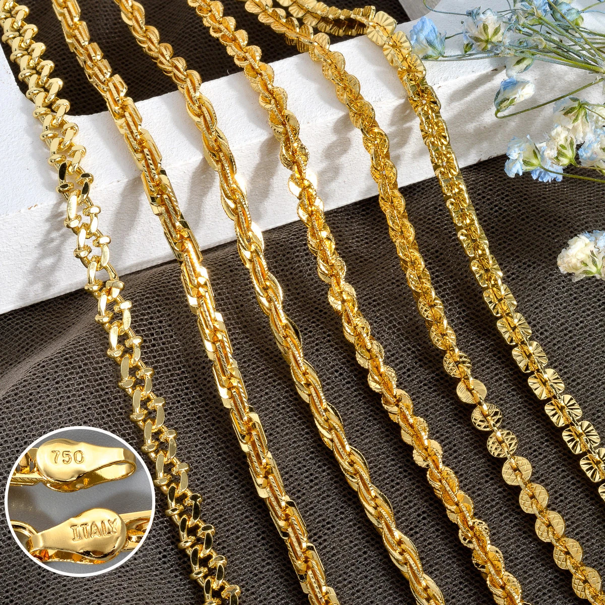 Fashion Italy 750 18k gold plated Copper Link Chain Necklace For Women Jewelry Man Neck Accessories Charms Party Gift 251223