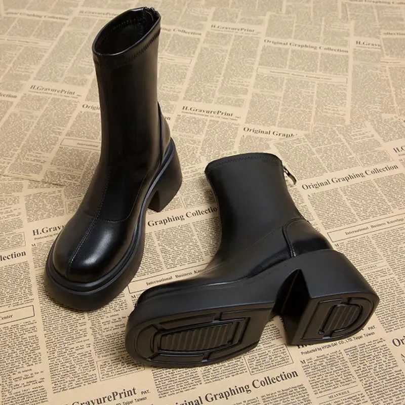 2024 Spring and Autumn New Tall Thick Bottom Boots Single Boots High Heels Short Womens Small AnkleT251223