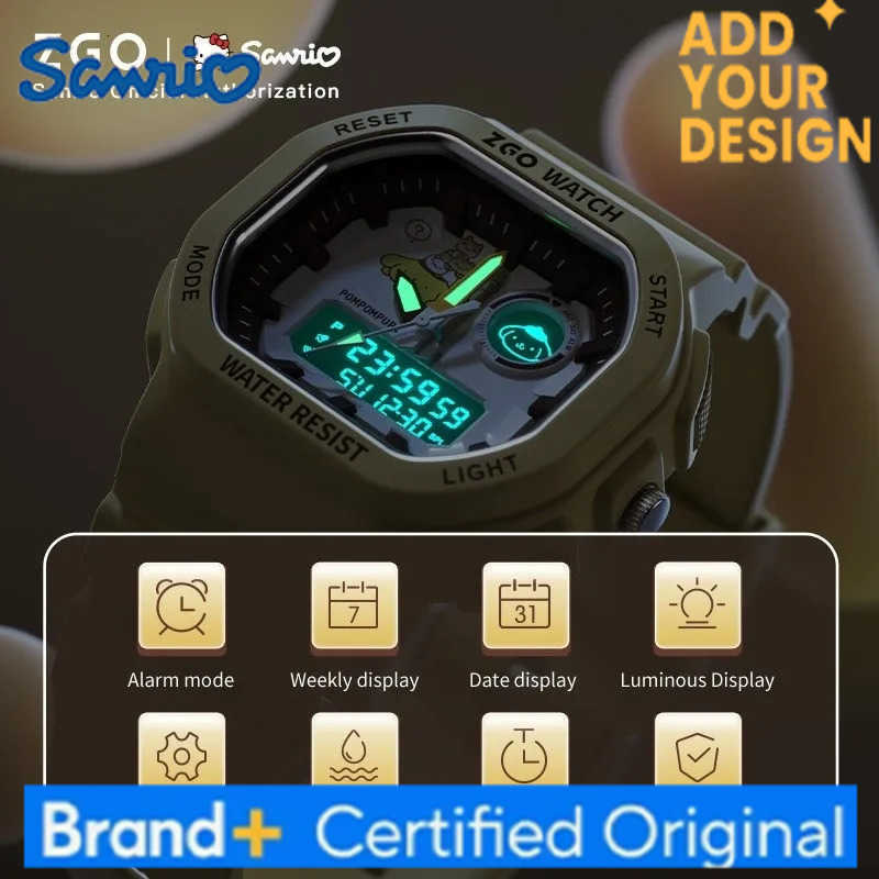 Sanrio pomporpurin kids watch for boys waterproof with night light sports digital chronograph watch 810 H251223