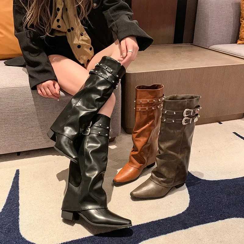 Luxury Designer Winter Women Western Cowboy Boots Fashion Ladies Elegant Knight Long Boots Square Heel Womens ShoesT251223