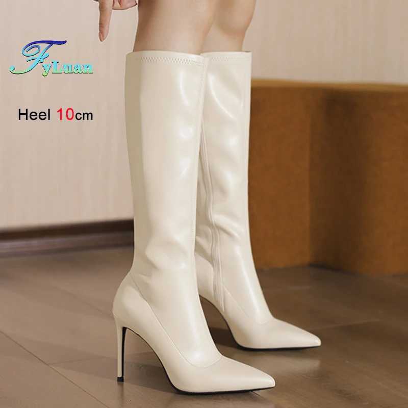 Autumn Single Boots Fashion Thin Heel Women Knee-high Boots Black Soft Leather Pointed Toe Zipper Jackboot Lady High Heel ShoesT251223