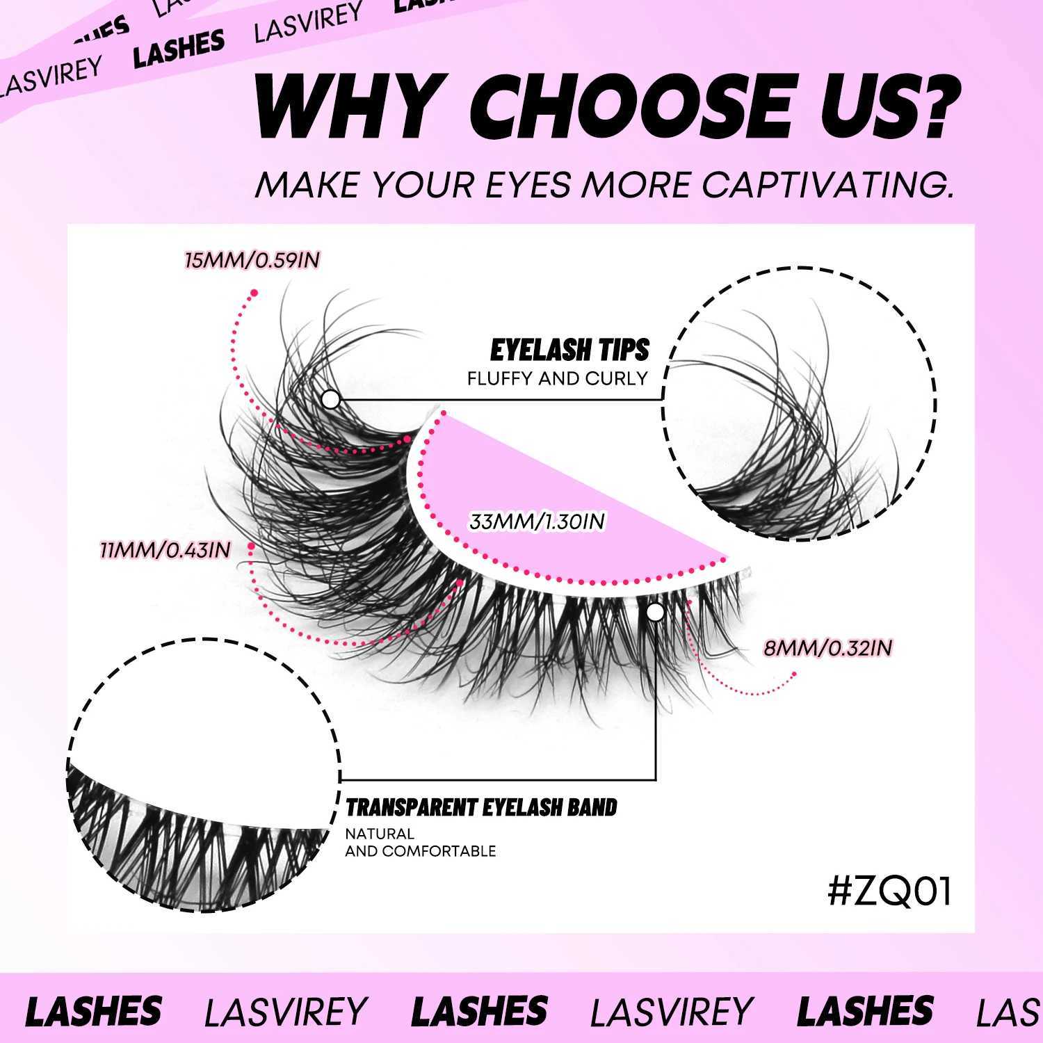 LASVIREY Cat Eye Lashes Natural Fluffy False Eyelashes Soft Wispy Natural Long Faux Mink Lashes Clear Band Lashes ExtensionT251223