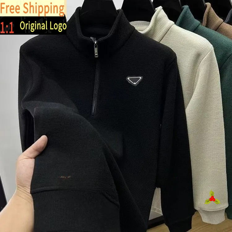 Designer Mens sweater men quarter zip knit sweaters 3D Leather Badge mens casual pullover uomo half zipper Women Hoodies Jacket Sportswear Hoodies licl001