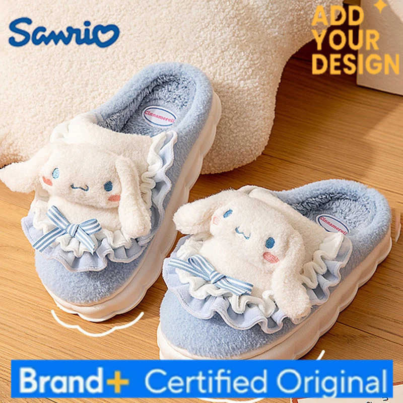 Sanrio Wholesale Kuromi Cotton Fuzzy Slippers WomenS Winter Velvet Warm Home Slippers Non-Slip Plush Shoes Girl Cute Flat Shoe H2512231