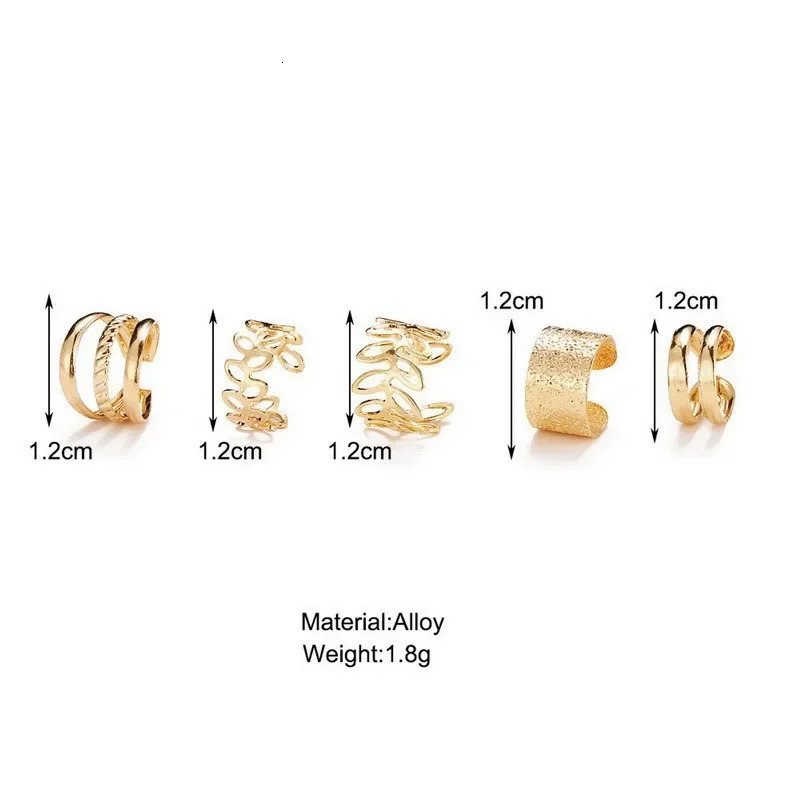 5PcsLot Vintage Gold Color Leaves Ear Cuff NonPiercing Cartilage Clip Earrings For Women Men Creative Trend Jewelry 251219