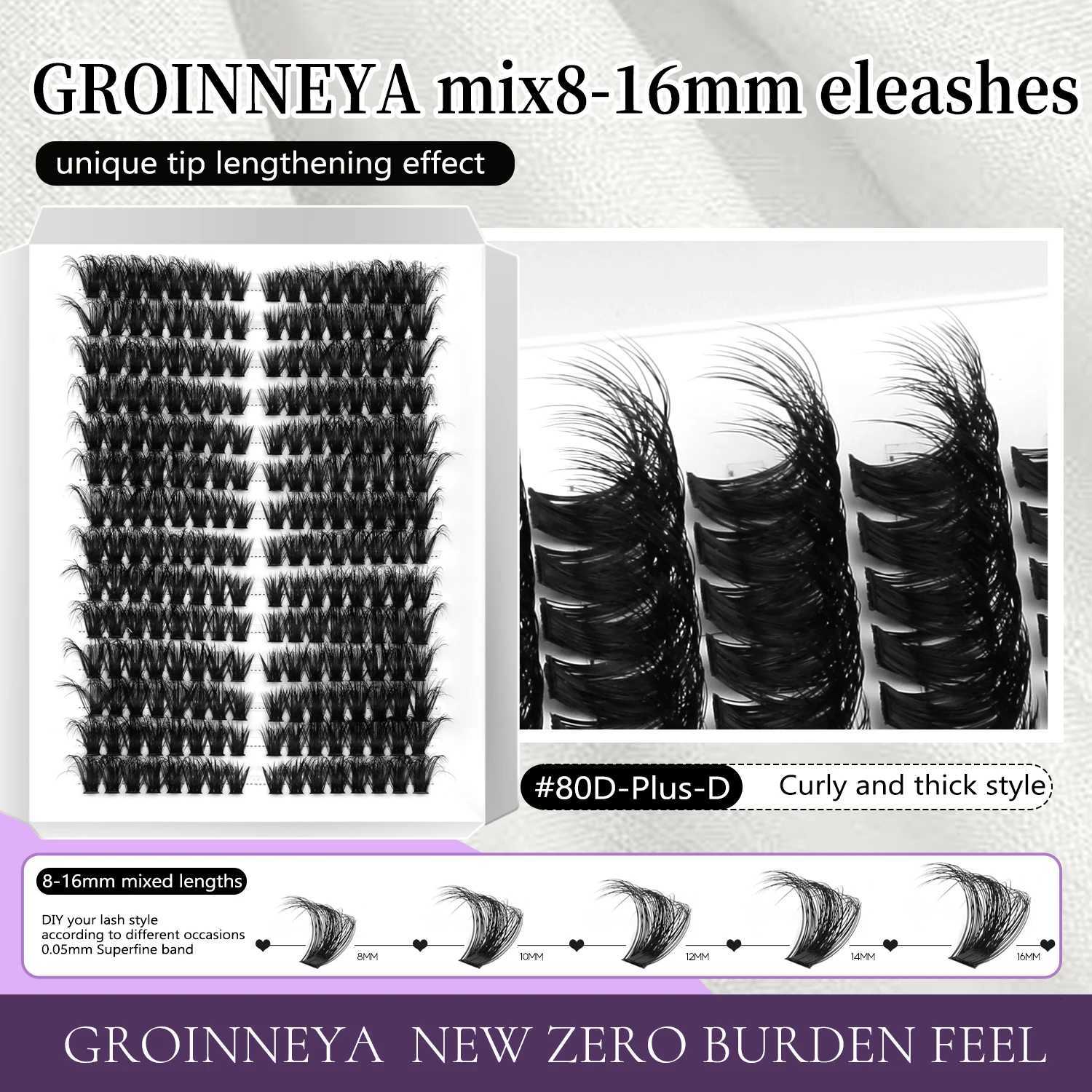 GROINNEYA Lashes Clusters D Curl Volume Fluffy Clusters Lashes Wispy Individual Lashes Extensions DIY Eyelashes MakeupT251223