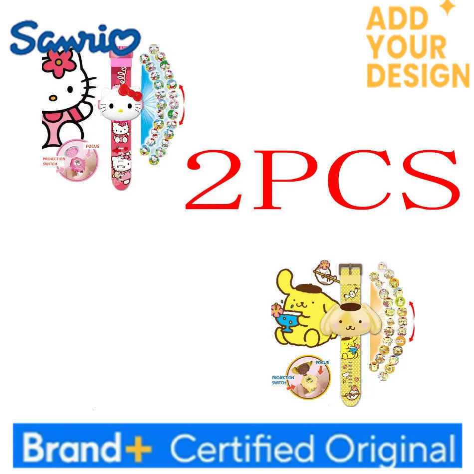 Sanrio Hello Kitty Toys Set 3D Projection Digital Watch Cinnamoroll Kuromi Melody Anime Action Figures Model Toy Kid Gift H25122311