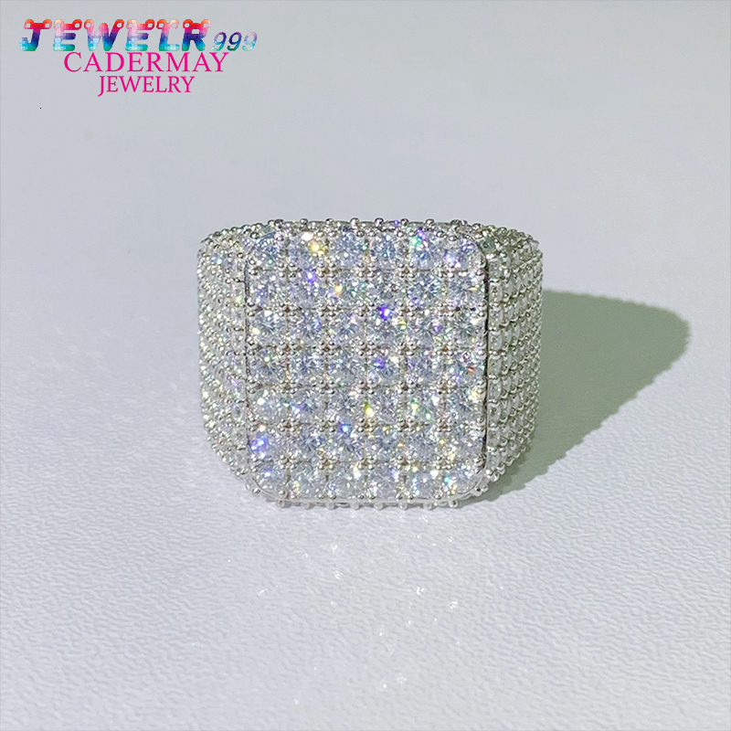 Hip-Hop Jewelry Custom Made Moissanite Champion Ring Full Iced Out Square 925 Silver VVS Moissanite Pinky Ring for Men