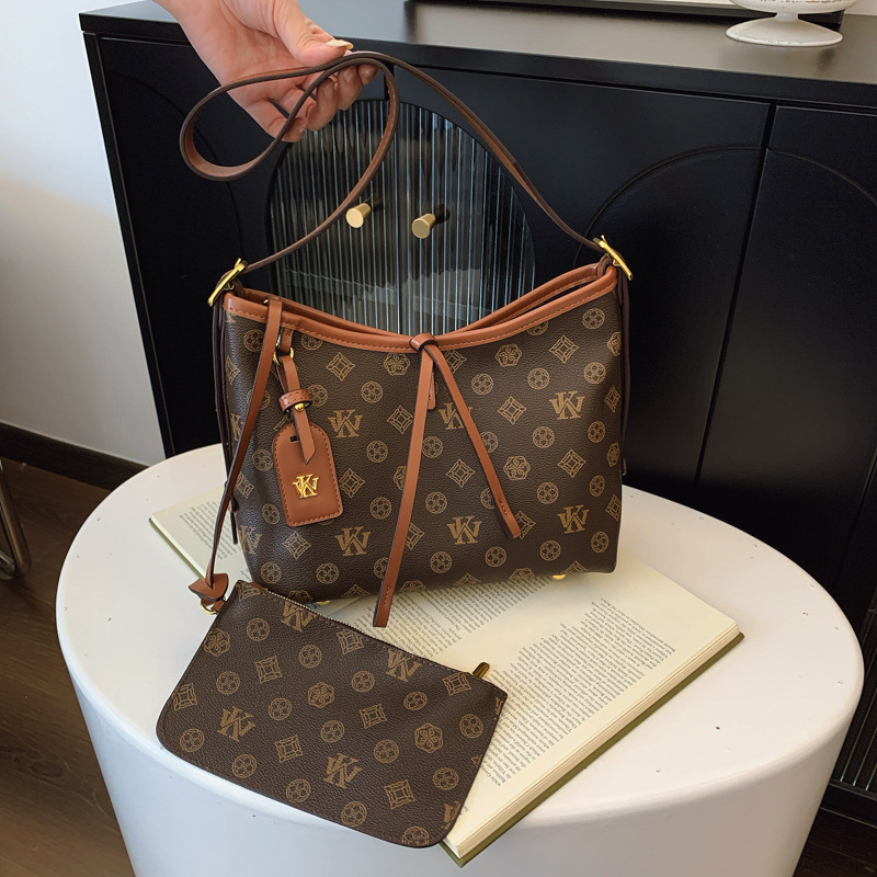 WK high-end fashion tote bag women's 2025 new retro printing large-capacity bag niche shoulder bag oblique span bag