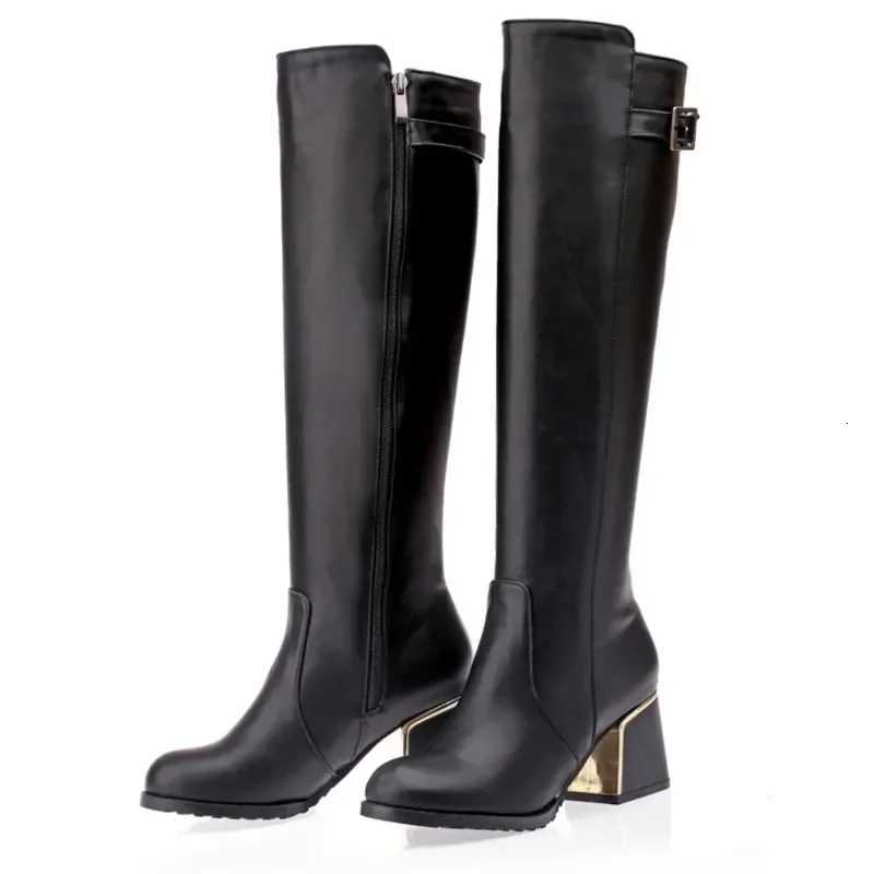 Women White Leather Knee Bare Boots Square High Heel Casual Long Tube Booties Lady Sexy Over Knee Thigh High Boots Lady WinterT251223