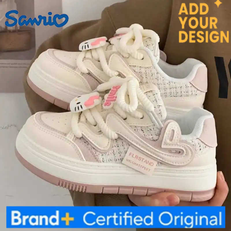 Sanrio Kawaii Hello Kittys Sneakers Womens Shoes Fashion Breathable Sports Shoes Leather Cartoon Girl Skateboard Student Board Shoes H251223