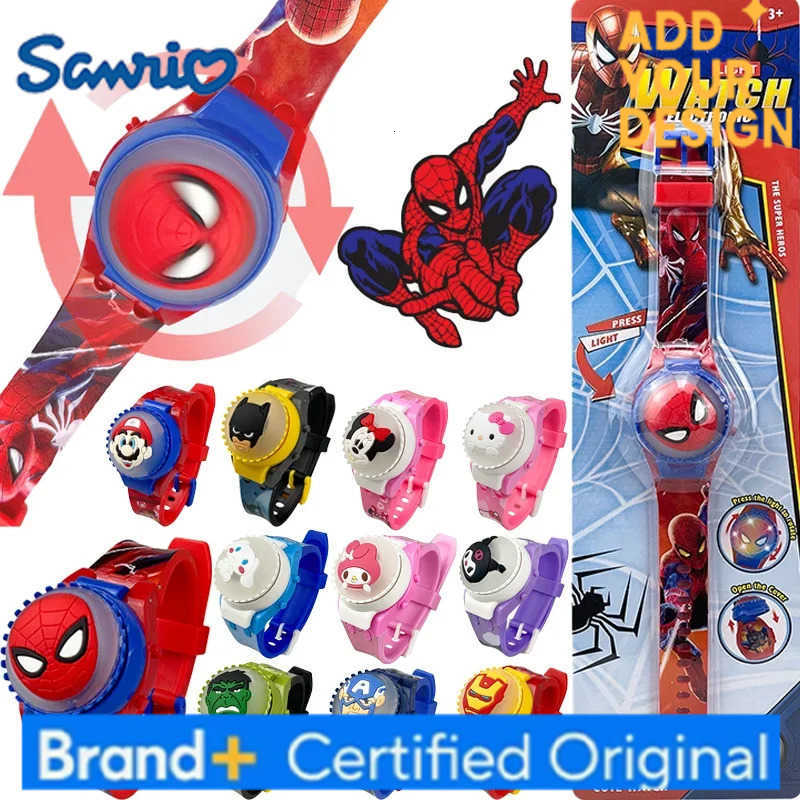 Sanrio New Spiderman Kids Watches For Boys Cartoon Hello Kitty Stitch Children Rotate Watch with Flash Light Girls Toys Clock H251223