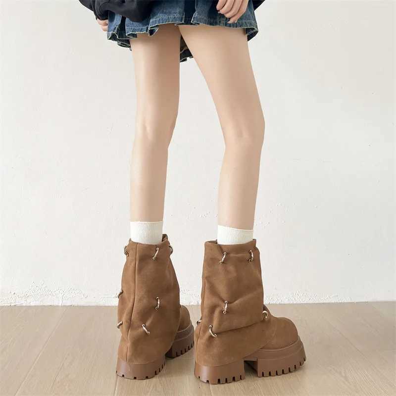 Winter Chunky Platform Heels Women Ankle Boots Punk Pleated Height Increase Short Booties Shoes Zapatos MujerT251223