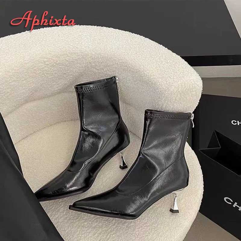 Aphixta Black Back Zipper Sexy Women Ankle Boots Spike Heel Pointed Toe Lady Footwear Shoes Women zapatos mujer 2025 tendenciaT251223