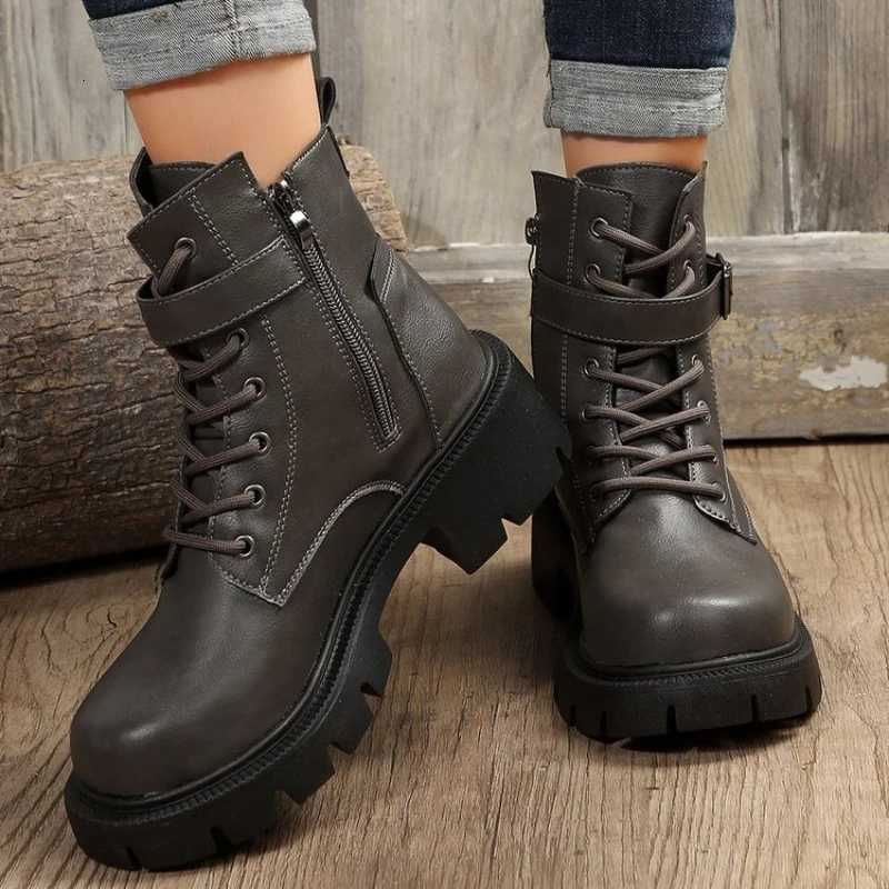 Platform Women Boots Fashion High Quality Women Ankle Boots Retro Round Toe Motorcycle Boots Punk Style Women Shoes Botas MujerT251223