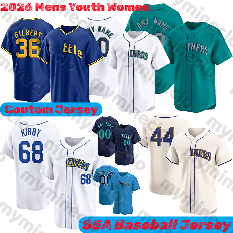 SeattleS Mariners jersey Cal Raleigh Julio Rodriguez Logan Gilbert George kirby Bryan Woo Andres Munoz Crawford Castillo Raley Speier Young Ford Baseball jerseys