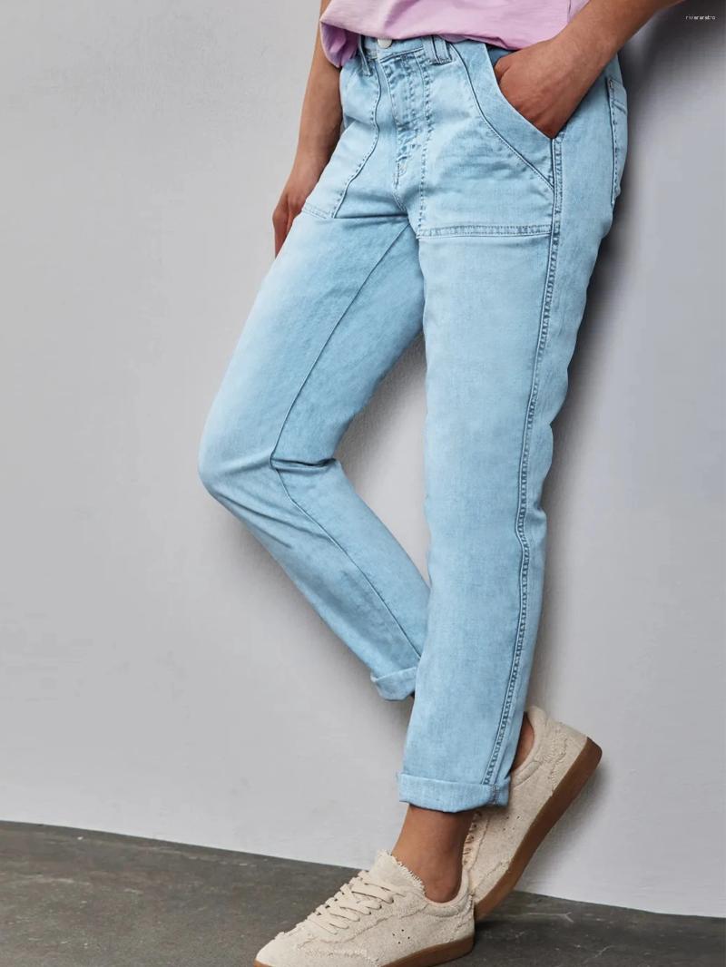 Women's Jeans 2025 Autumn Washed Light Blue Series Comfortable Nine-point Cuff Personality Casual All-match Kuan Z260313