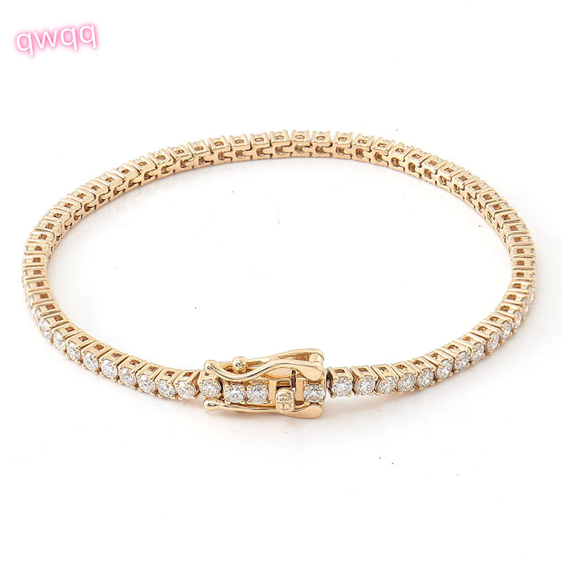 Real 18K Solid Gold 2mm Tennis Bracelet Moissanite Diamond Tennis Chain 6-9 Inch Iced Out Tennis Bracelet for Women and Men