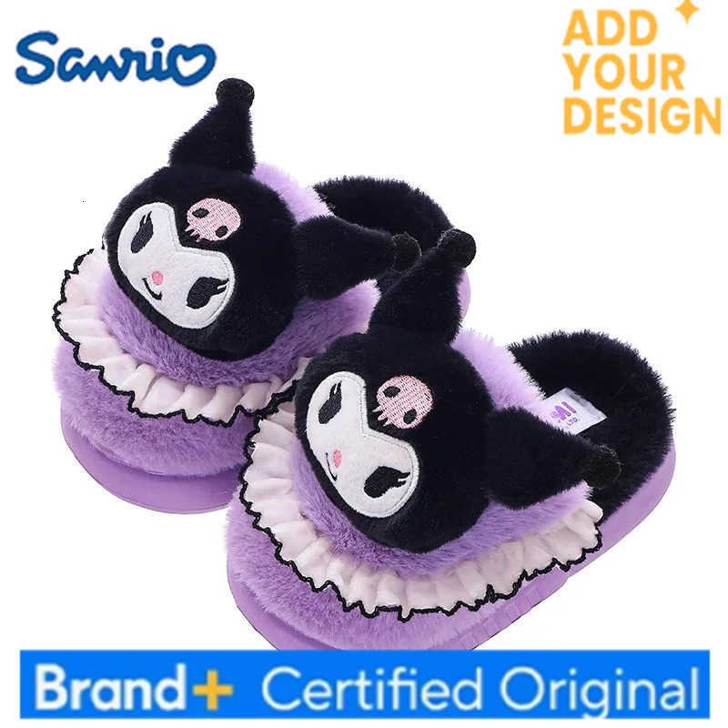 Sanrio 2025 Ladies Cotton Slippers Winter Home Kawaii Anime Cartoon Round Toe Casual Flat Warm Slippers H251223