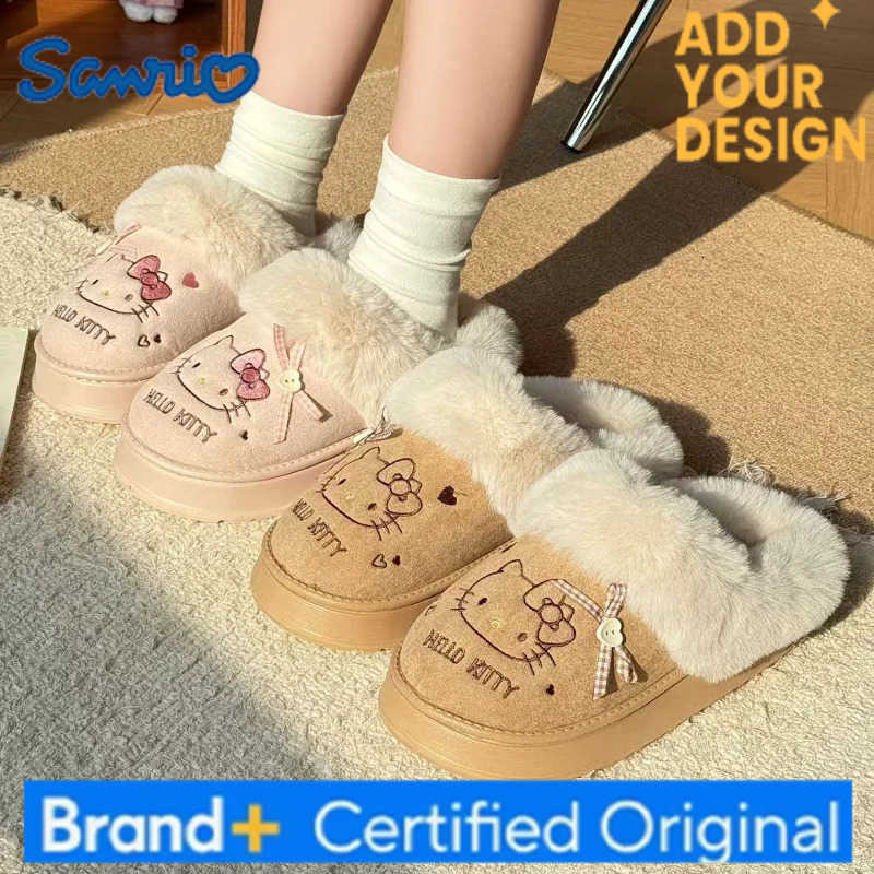 Sanrio Hello Kitty Women Winter Fluffy Cotton Slippers Kawaii Cartoon Warm Soft Sole Home Shoes Y2K Outdoor Anti Slip Casual Babouche H251223