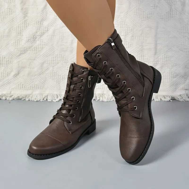 2025 Hot Sale Ladies Shoes Mid-Calf Womens Boots Fashion Side Zipper Modern Boots Women New Lace-up Plus Size Shoes for WomenT251223