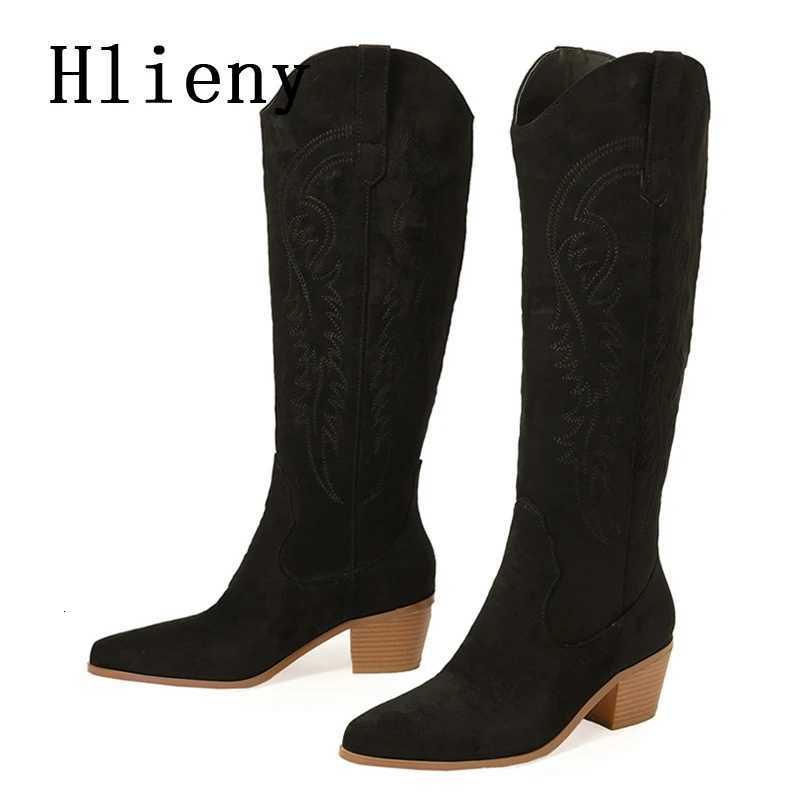 Hlieny 2025 New Retro Spring Winter Knee High Boots Women Comfy Walking Fashion Pointed Toe Female Western Cowboy Boot High HeelT251223