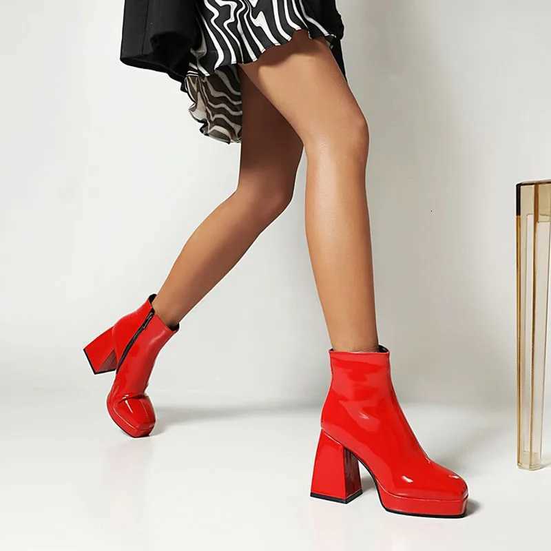 Custom Patent Leather Candy Color Boots Women Square Toe Thick High Heels Women Ankle Boots Platform Shoes Woman Botas WSH4986T251223