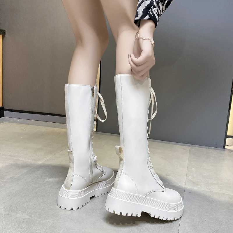 High Boots Platform Sports Shoes Woman New in White Black Women Boots Elegant Lolita Comfortable Flat on Sale Combat Boot TrendT251223