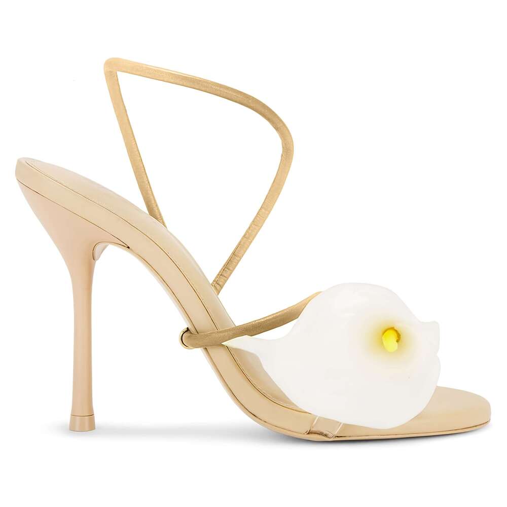 Flower Heels Women Nude Calla Lilyl Heeled Sandals Wedding For Bride Sexy Strappy Stiletto Heel Dressy Unique Shoes MOJIDASHU