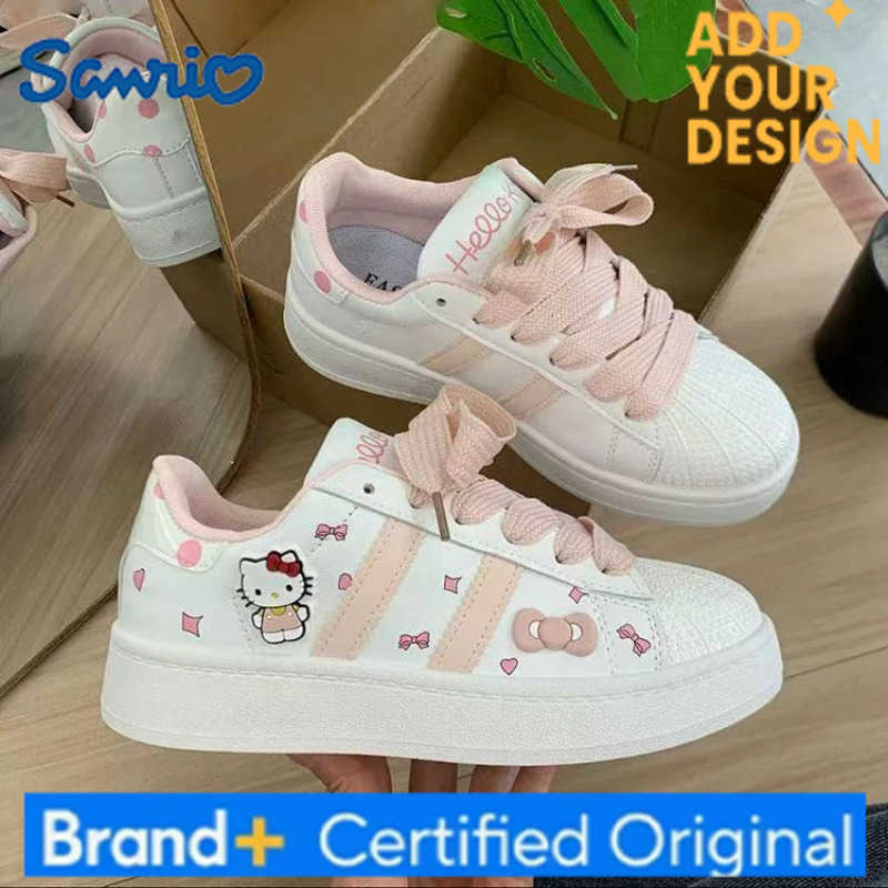 Sanrio KidsCasual Shoes Sneakers Cartoon Hello Kitty PU Leather For Girls Printed Anti-slip Breathable Blue Pink Shoes Size 26-37 H2512231