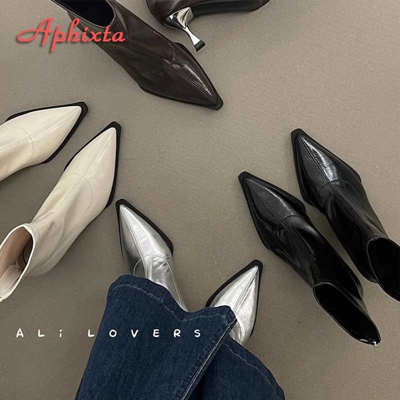 Aphixta Black Back Zipper Sexy Women Ankle Boots Spike Heel Pointed Toe Lady Footwear Shoes Women zapatos mujer 2025 tendenciaT251223