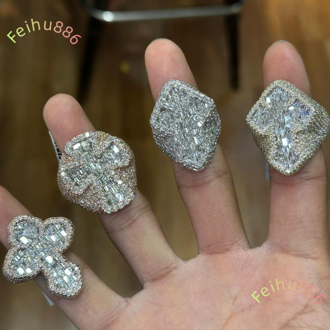 Hot Selling Moissanite Men Diamond Rings 925 Sterling Silver Ice Out Ring Cross Moissanite Hip Hop Ring
