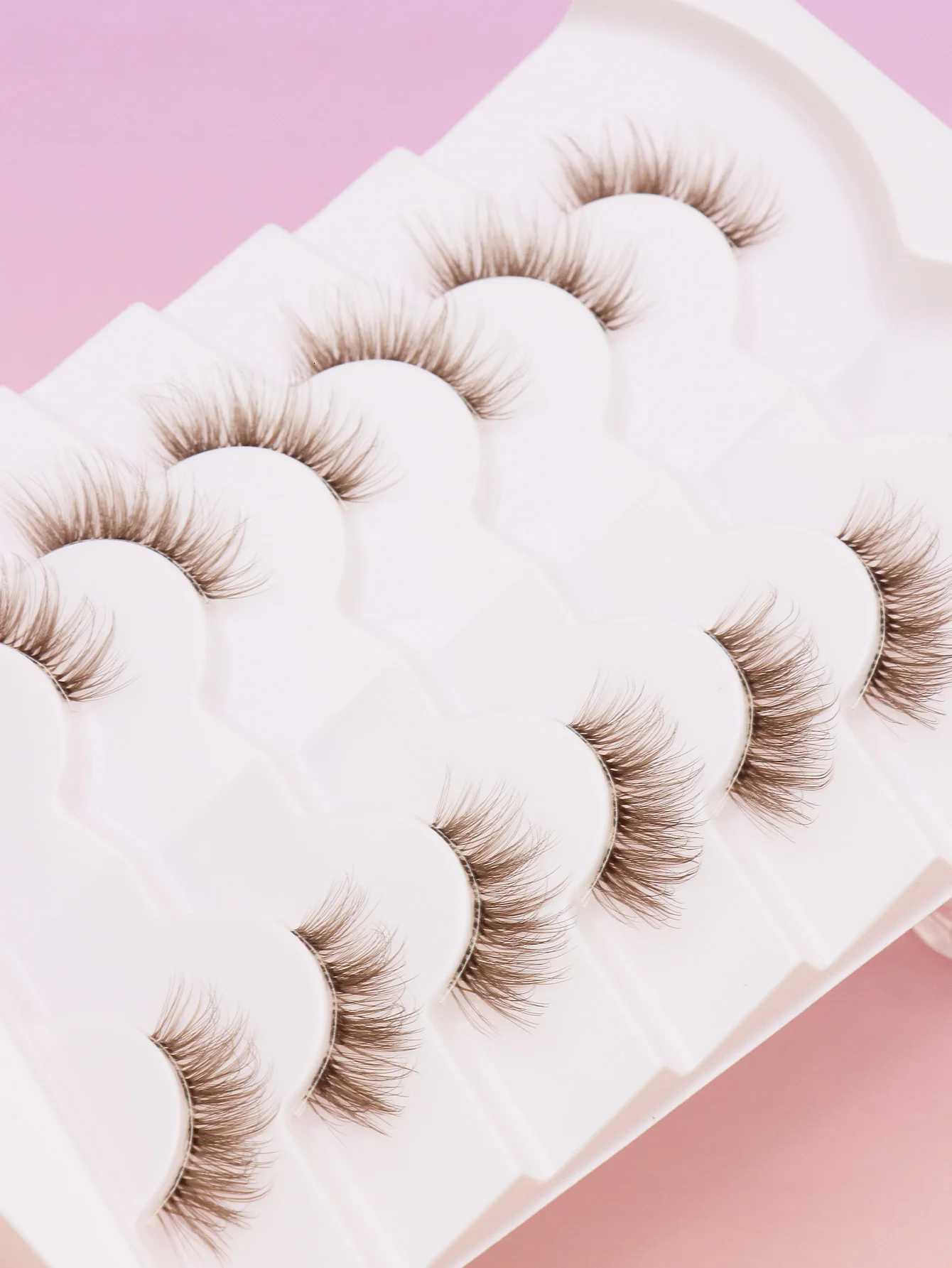 5/7 pairs of brown eyelashes Natural sharpened style Beautiful wear comfortableT251223