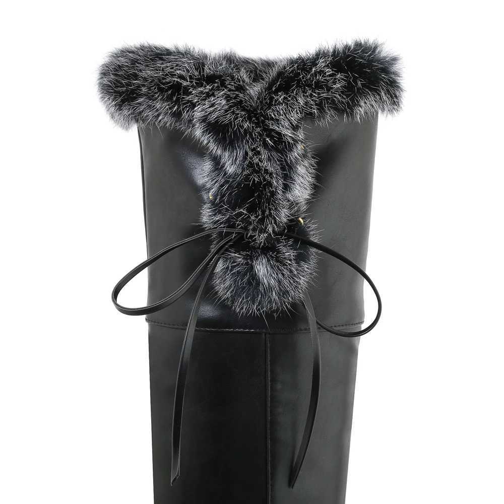 Cuffed Faux Fur Thick-Soled Over-The-Knee Boots Lace-Up Side Buckle Sweet Thick-Heeled Boots Warm And Comfortable Womens ShoesT251223