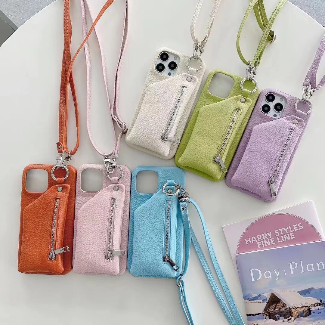Compatible with Apple Max Phone Case Solid Color Lychee Texture iPhone 16 Shockproof Cover Zipper 13 Pro for Women