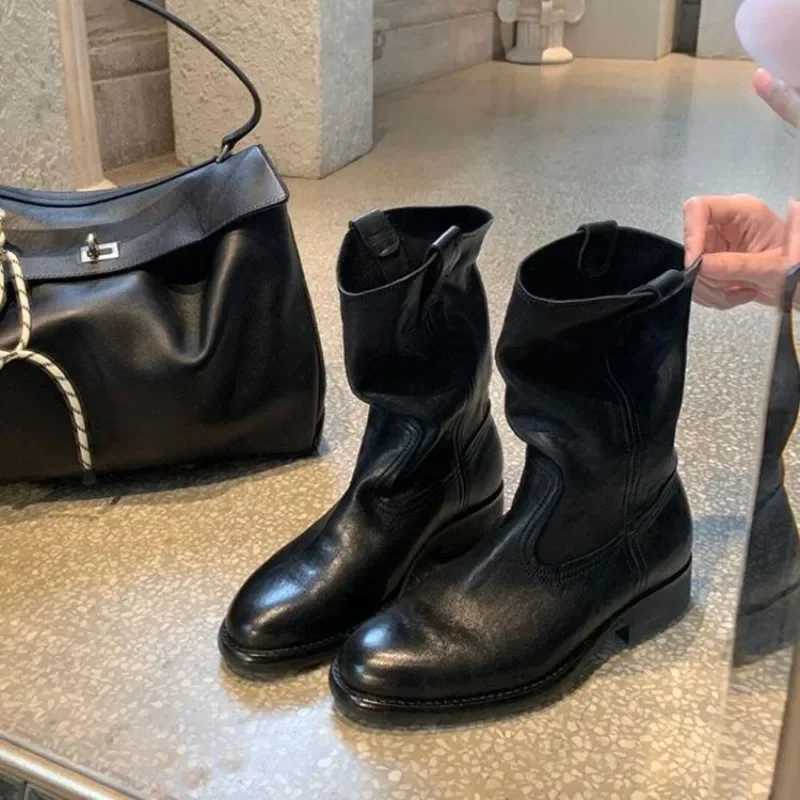 New Fashion Boots for Women Spring/Autumn Square Heel Female Mid-Calf Boots Ladies Slip-On Pointed Toe WESTERN Boots WomenT251223