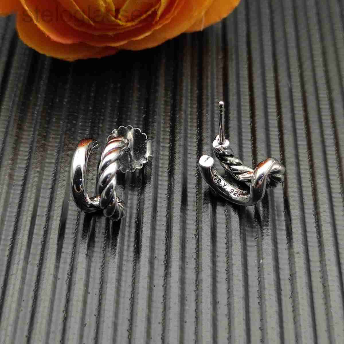 designer david yurmon yurmanbracelet Earringshigh Version Precision European and American Trend New Style Thread Earrings 135mm Silver Double Circle Hugging Ear