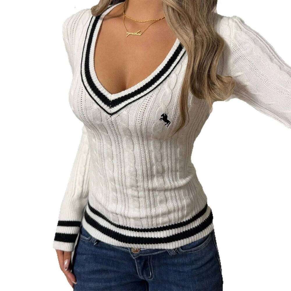 Faionable V-Ne Long Sve Knitted Sweater Autumn Winter Slim Fit Street Sle Knitwear Simple Ele Women's Top