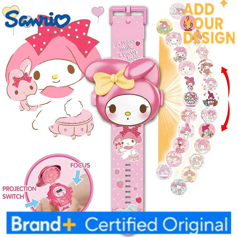 Sanrio Hello Kitty Toys Set 3D Projection Digital Watch Cinnamoroll Kuromi Melody Anime Action Figures Model Toy Kid Gift H2512231