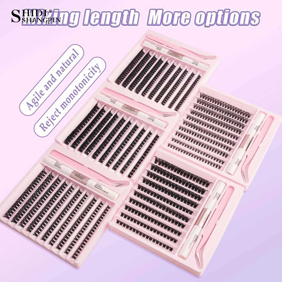 DIY Lash Extension Kit 50D-120D False Lash Bond And Seal 2in1 Natural Fluffy Wispy 8-16MM Eyelashes Extension Makeup ToolsT251223