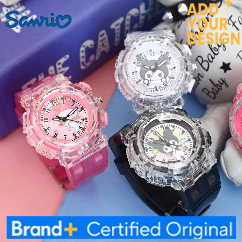Sanrio New Kawaii Anime Luminous Led Watch Cinnamoroll Kuromi My Melody Cartoon Cute Students Glowing Toys Kids Pointer Watches H251223