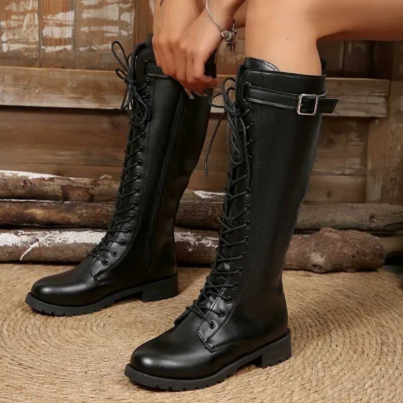 2025 New Ladies Shoes Belt Buckle Womens Boots Fashion Side Zipper Modern Boots Women Winter Plus Size Knee-High Boots ZapatosT251223